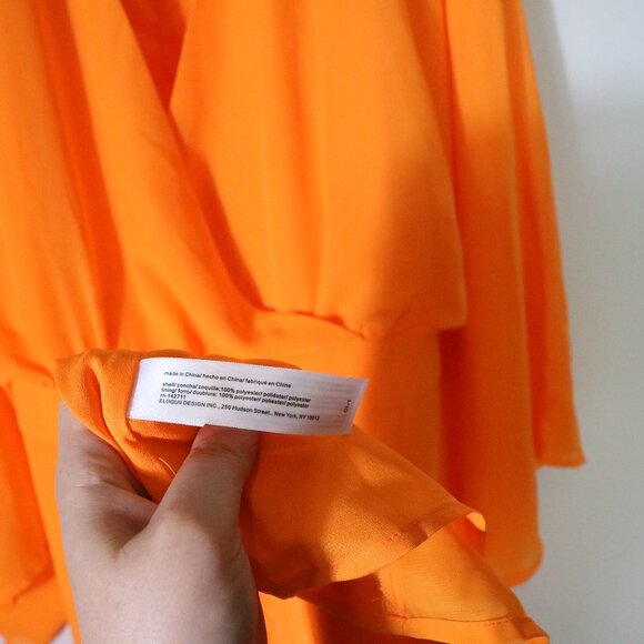 Eloquii Surplice Bodice Maxi Dress Womens 20 Tangerine Orange Long Sleeve Flowy - Picture 6 of 8